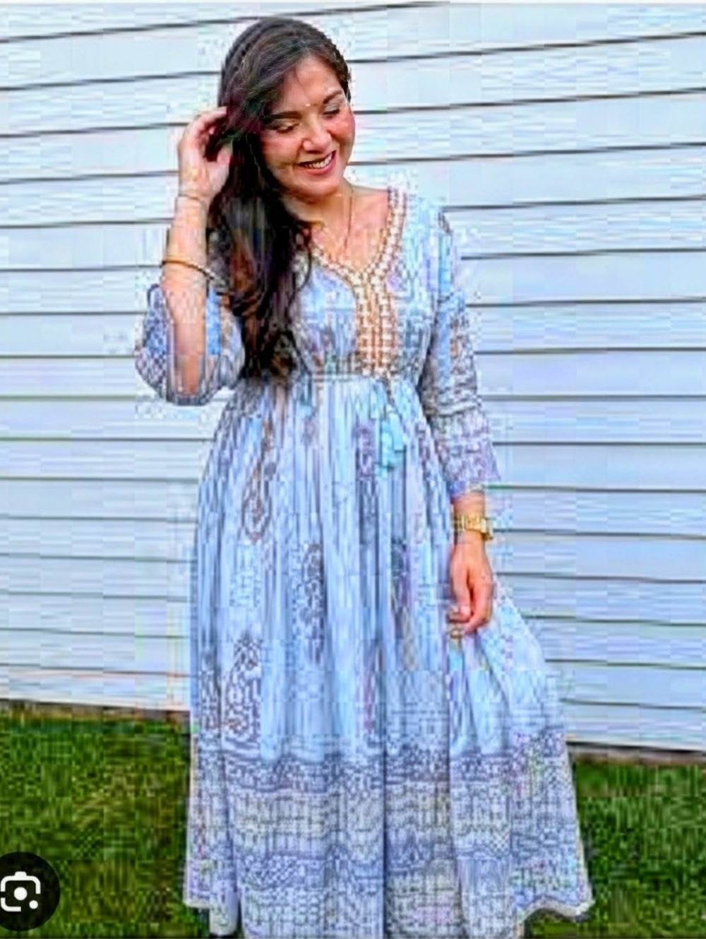 Refined Threads Periwinkle Blue Metallic Threads Flowy Cotton Cottage Maxi Dress